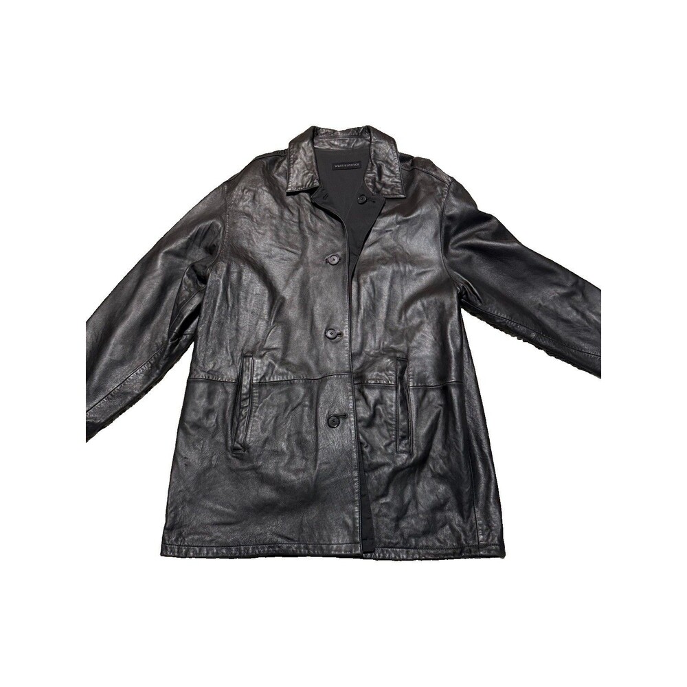Weatherproof black leather button up coat womens